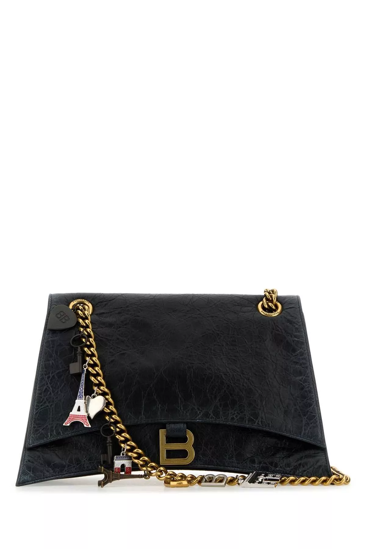 Balenciaga Crossbody Bags Balenciaga Black Leather Medium Crush Chain Shoulder Bag Multi