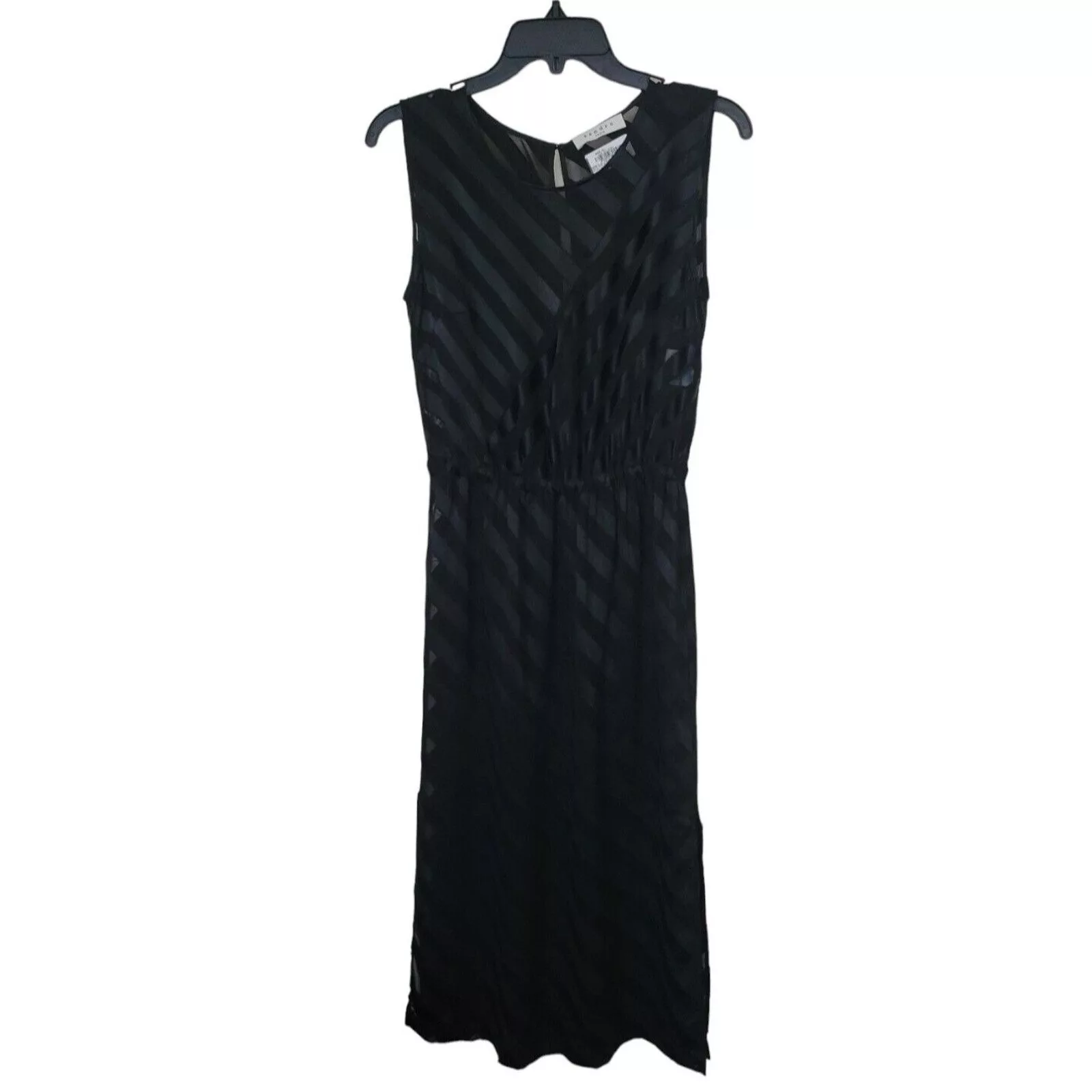 Sandro Midi Dresses SANDRO Paris Sheered Stripe Dress Black Size 1