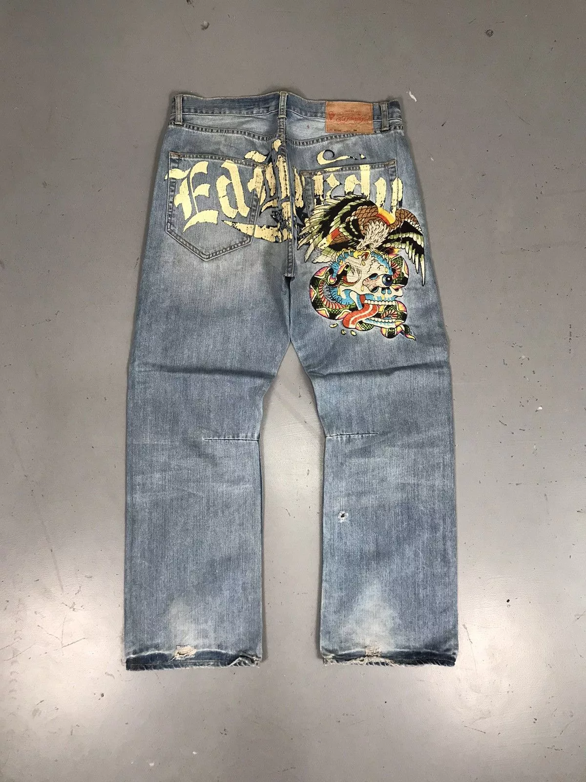 Ed Hardy Denim Ed Hardy × Vintage Crazy 90’s Ed Hardy Embroidered Denim Blue Streetwear