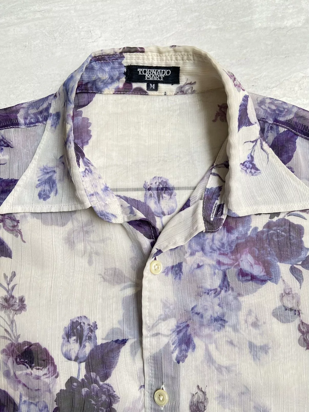 Tornado Mart Shirts Button Ups TORNADO MART Flower Patterned Mesh Shirt White