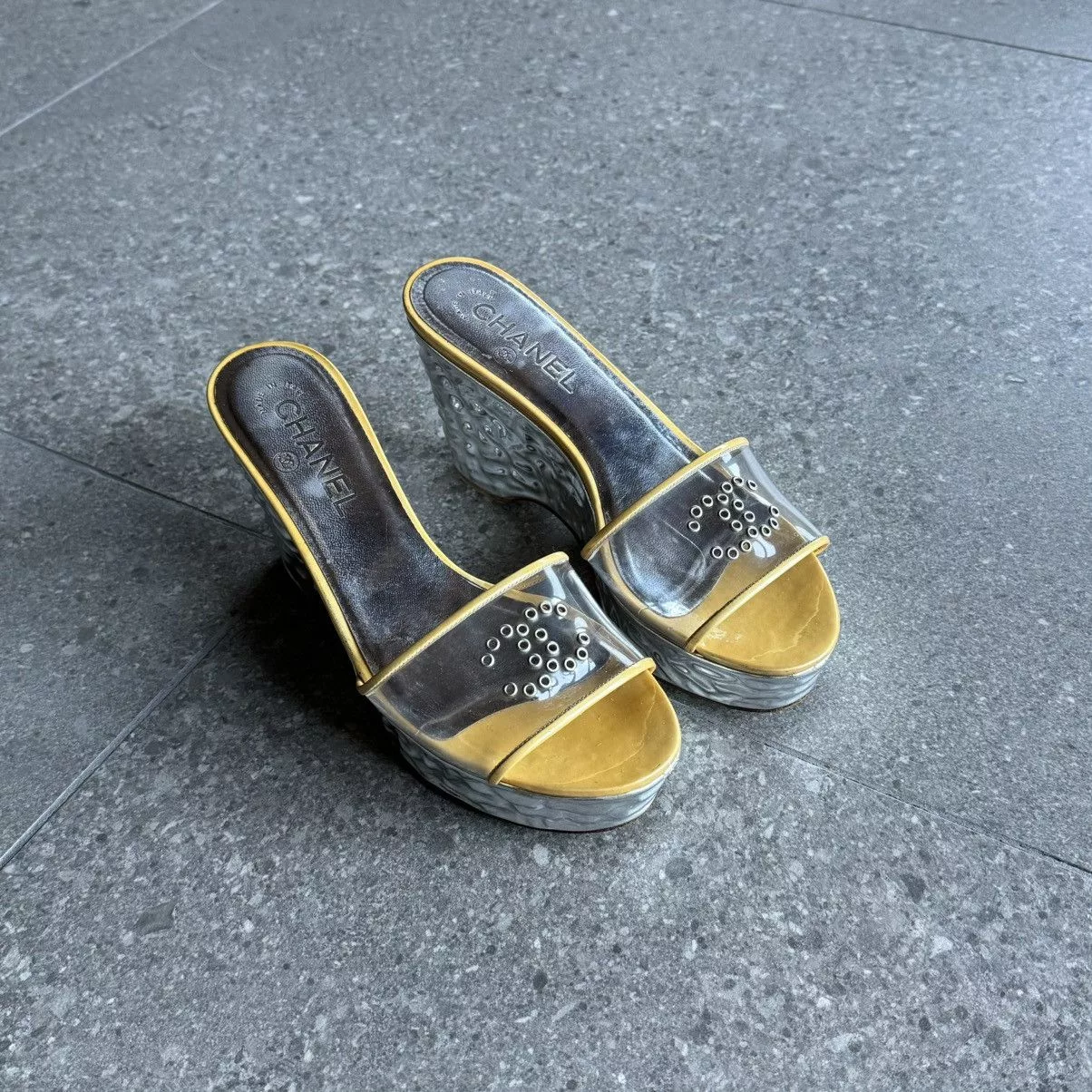 Chanel Sandals Chanel 2000s Platform Wedge Sandal Silver