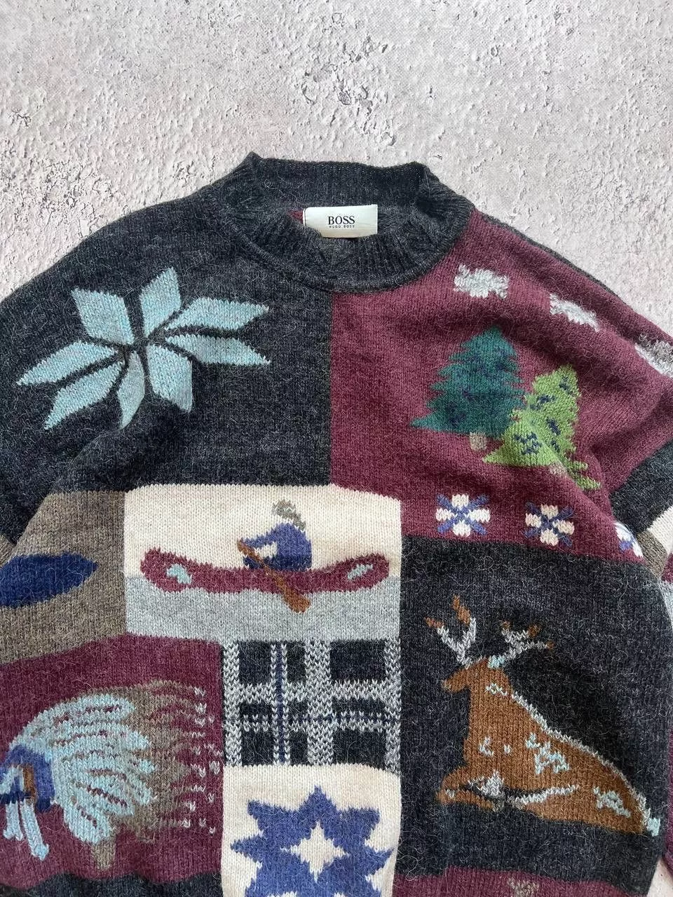 Hugo Boss Sweaters Knitwear Hugo Boss × Vintage Hugo Boss wool sweater patterned jumper vintage 90’s boxy Gray