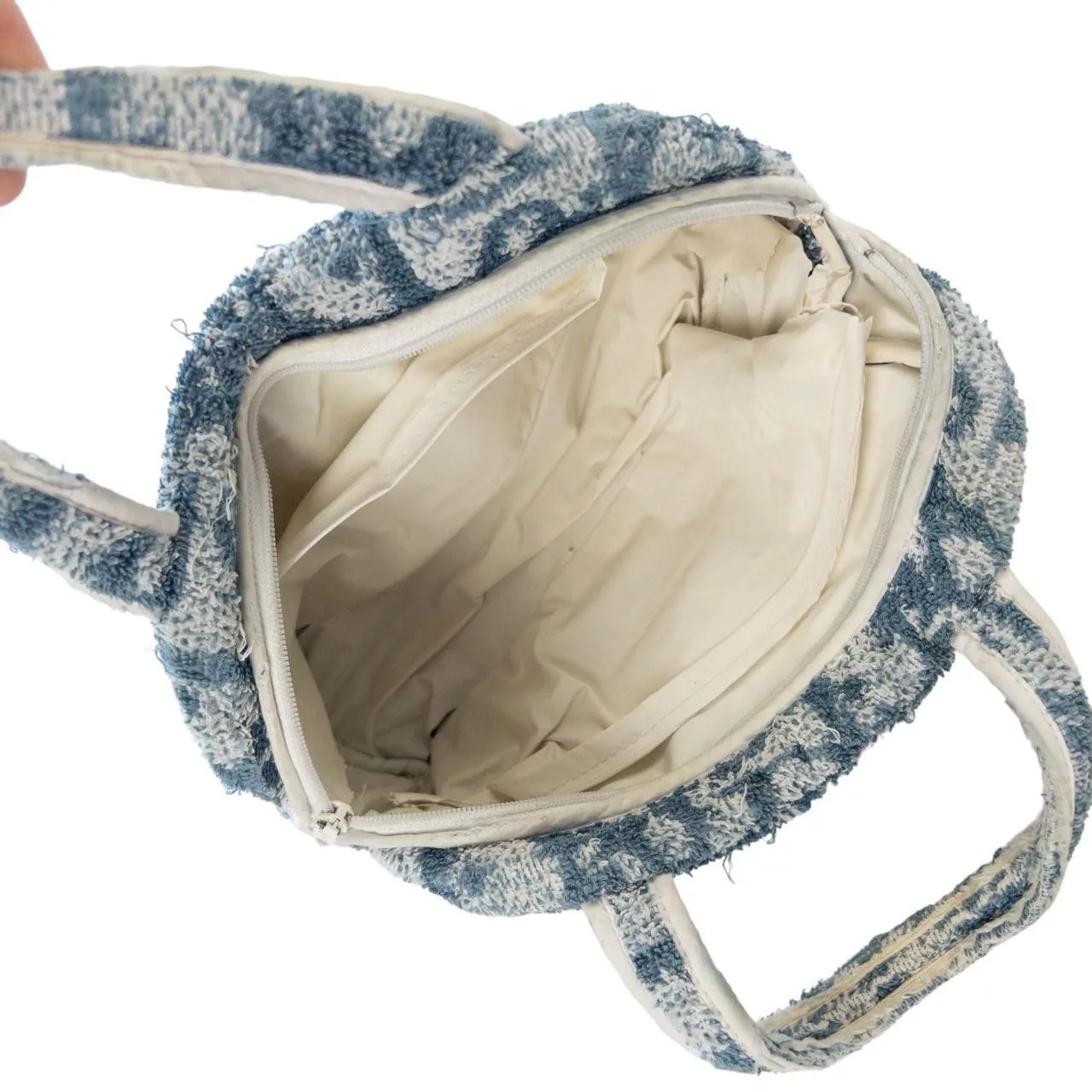 Dior Handle Bags Vintage Dior Monogram Terry Cloth Hand Bag Blue
