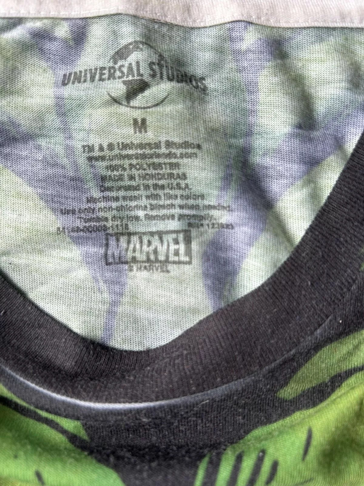Marvel Comics Short Sleeve T Shirts Marvel Comics Vtg Marvel Universal Studio Hulk Overprint FullPrint Shirt Green Vintage