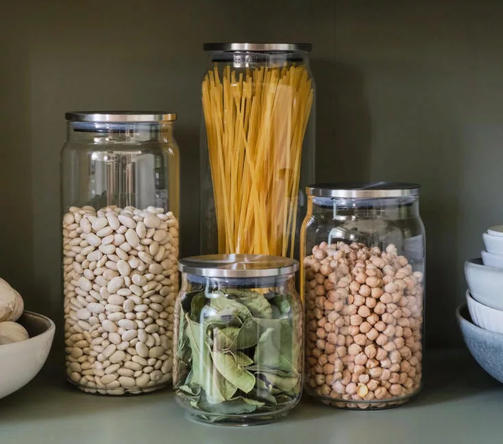 Glass Beveled Canister Silver Lid 42oz.