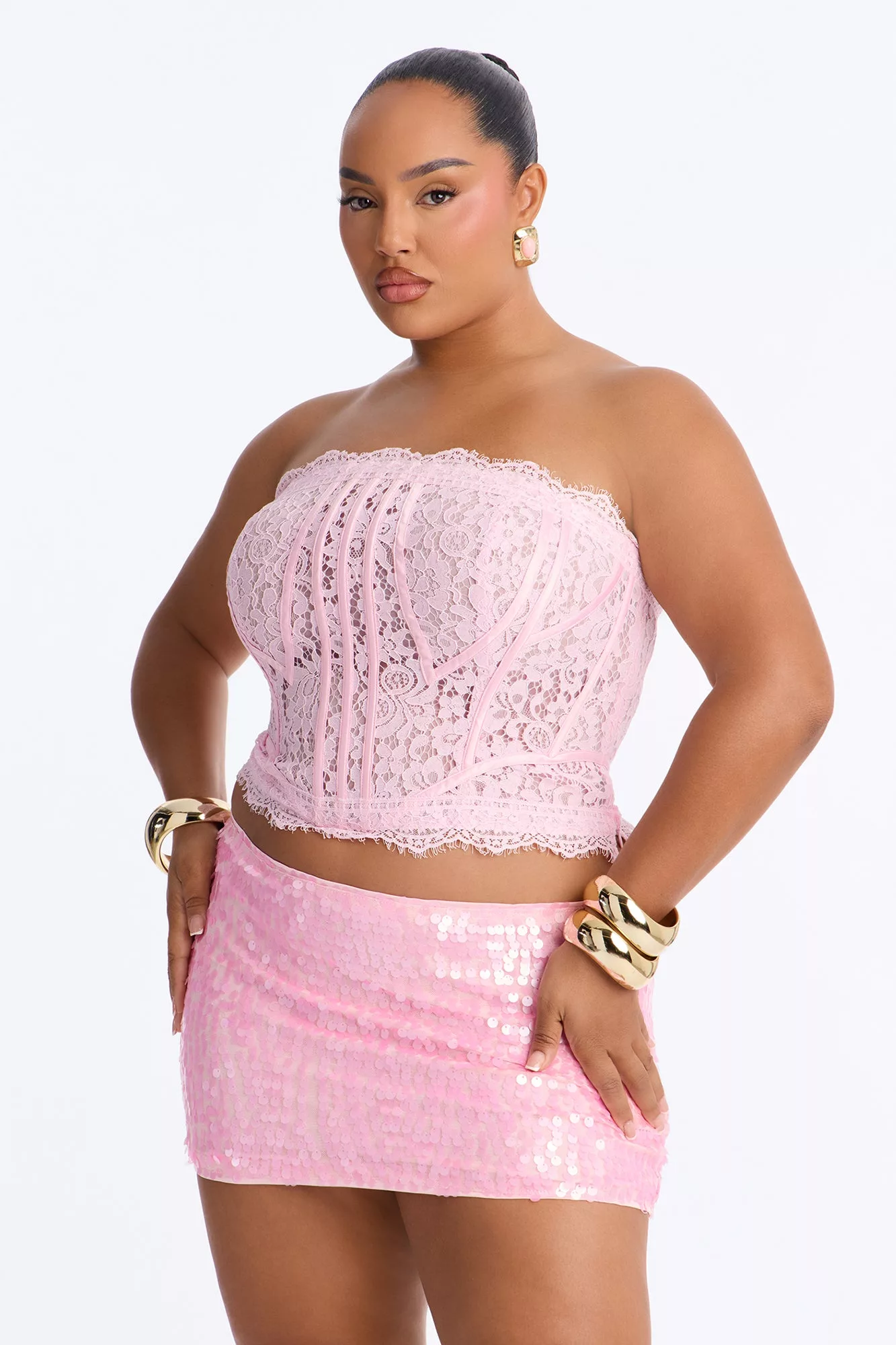 Pure Connection Lace Corset Top - Pink