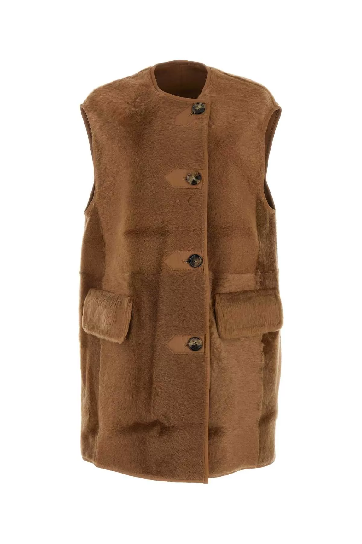 Max Mara Coats Max Mara Biscuit Shearling Effige Sleeveless Coat Multi
