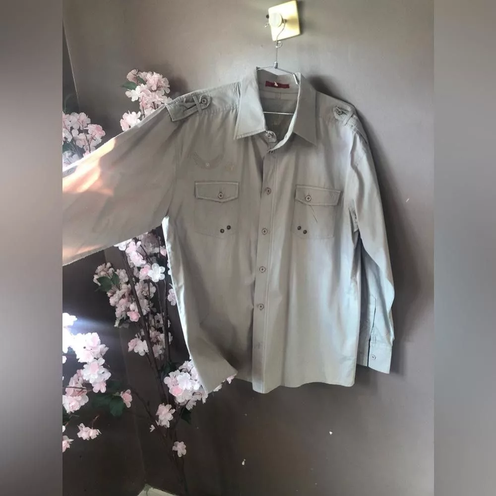 NBDN Nobrandedon Formal Shirting NBDN Nobrandedon Top shirt button down grey with naval designs Gray