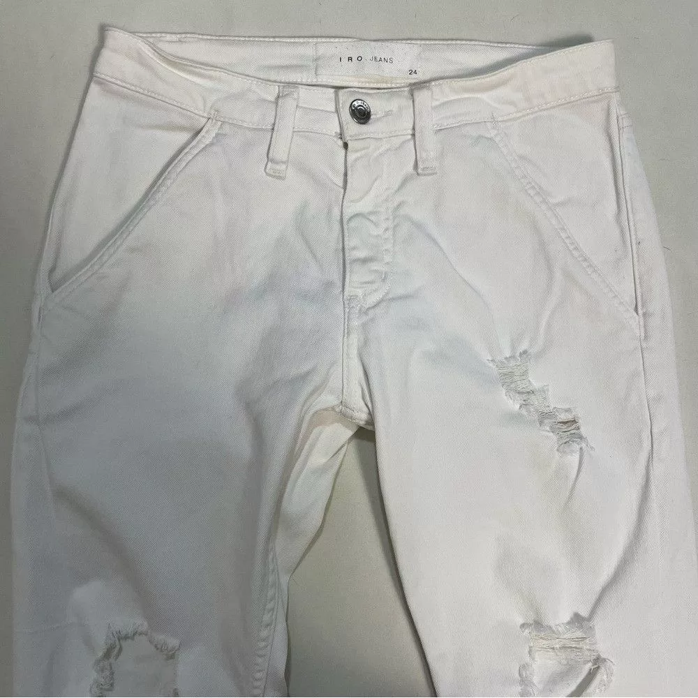 Iro Jeans IRO White Cropped Distressed Jeans Size 24