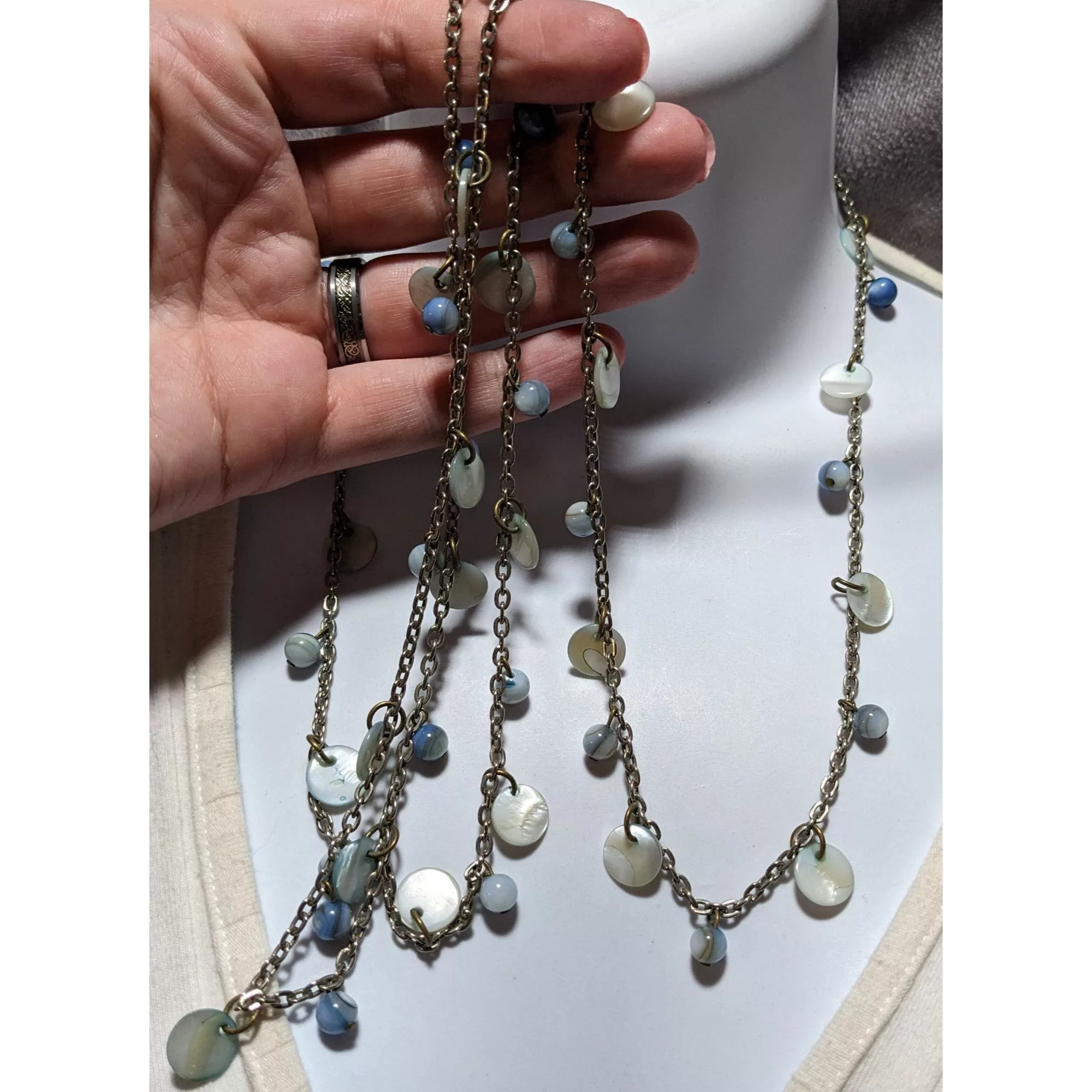 Other Necklaces Other Beachy Blue Shell Beaded Opera Necklace