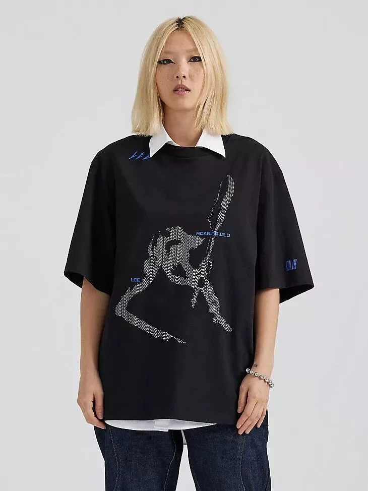 Lee Short Sleeve T Shirts Unisex Lee x ROARINGWILD Oversized Graphic Tee Black