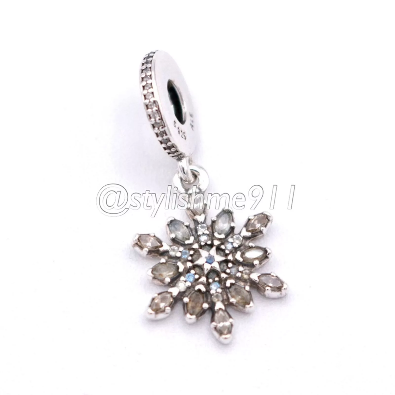 pandora Bracelets Authentic PANDORA Crystalized Snowflake Dangle - 791761NBLMX Blue