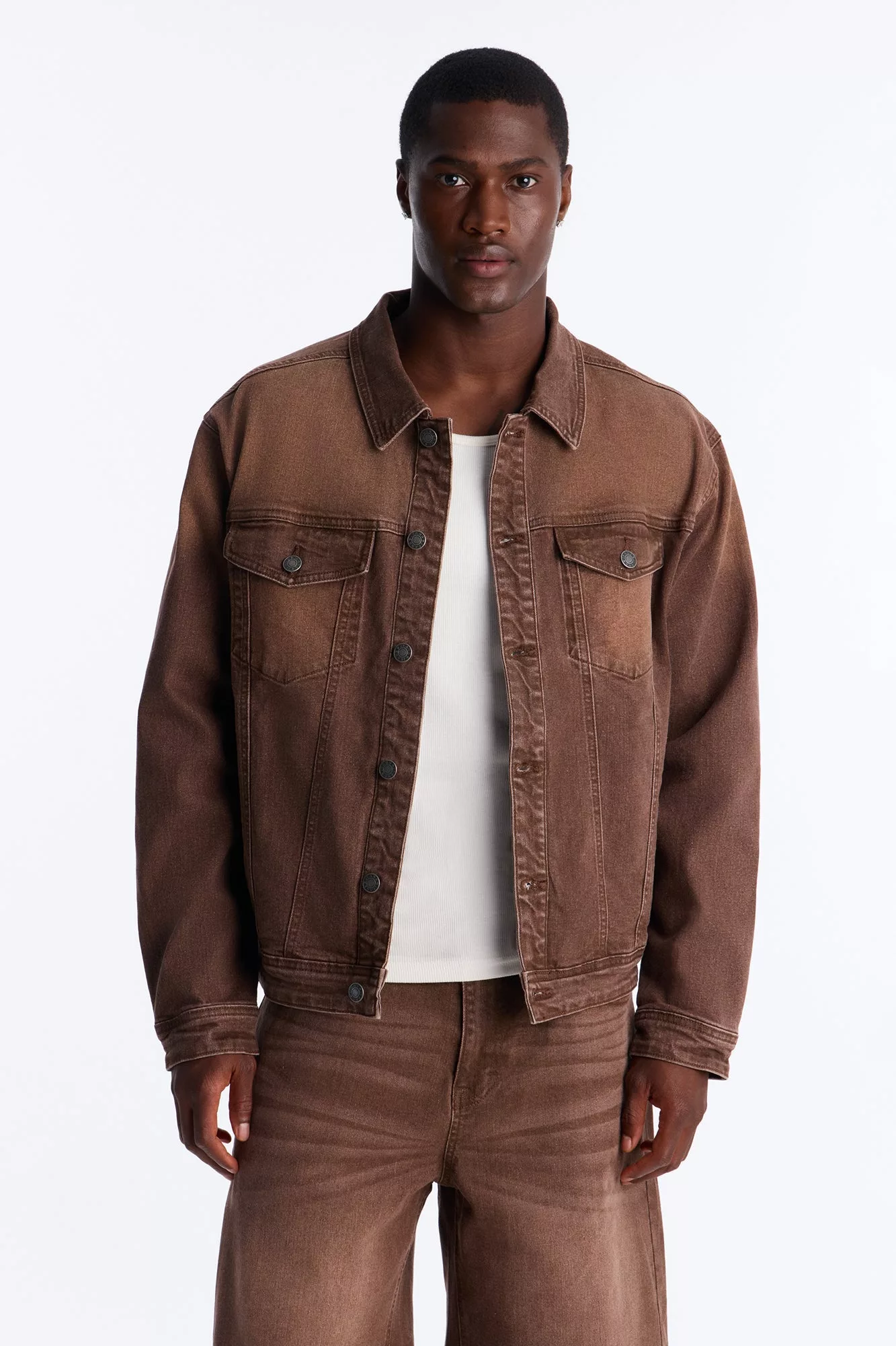 Essential Hue Denim Trucker Jacket - Brown