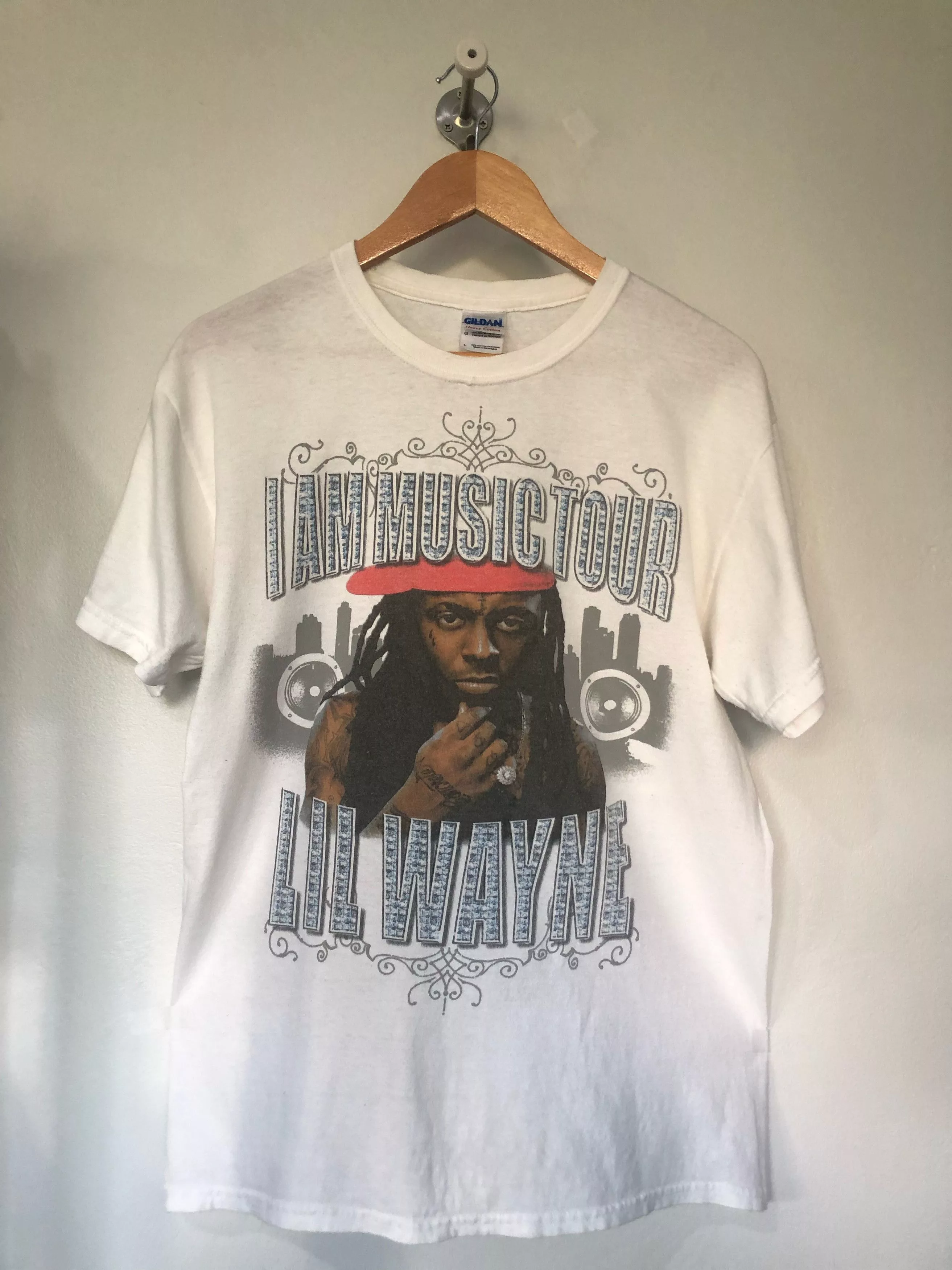 Band Tees Shirts Button Ups Band Tees × Lil Wayne × Rap Tees Lil Wayne “I Am Music” Tour T-Shirt Cash Money Rap Tee White