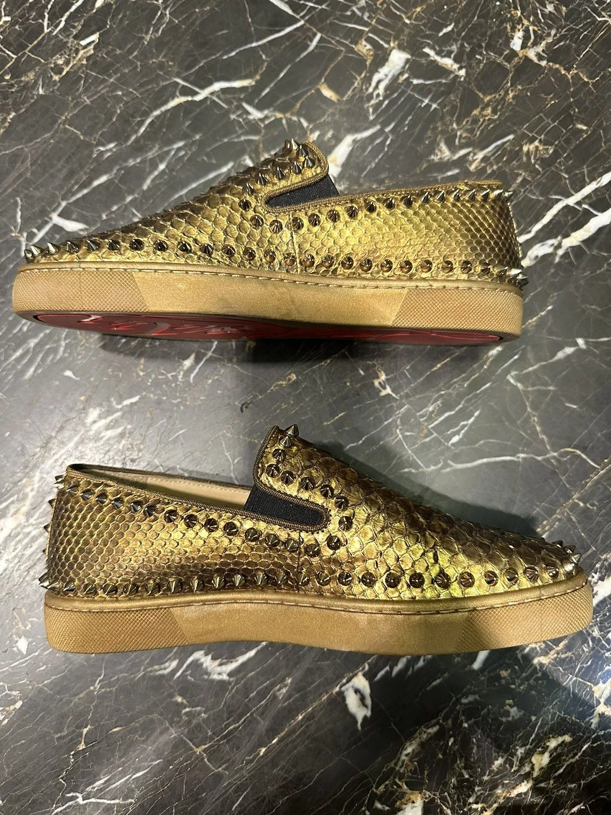 Christian Louboutin Slip Ons Christian Louboutin Gold Slip Ons