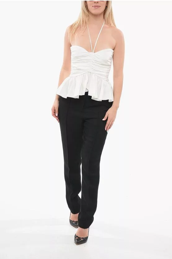 MSGM Crop Tops MSGM og1mm0724 Strapless Draped Crop Top in White