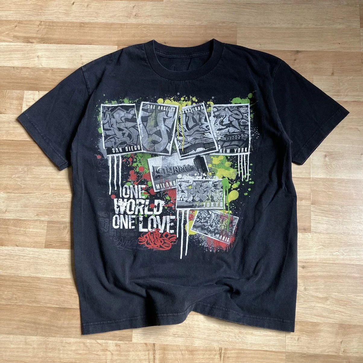 JNCO Short Sleeve T Shirts JNCO × Southpole × Vintage Crazy Vintage Y2K JNCO Graffiti Style Cyber Raver T Shirt Black