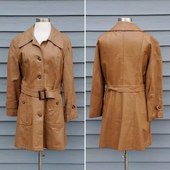 Vintage Leather Jackets Vintage 70s Boho Camel Tan Honey Leather Button Front Jacket Brown Streetwear