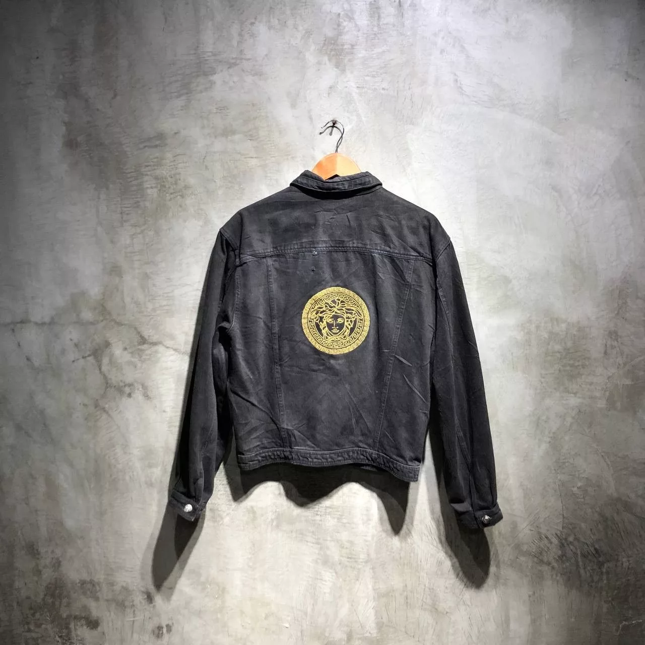 Versace Denim Jackets Versace Embroidered Logo Denim jacket Black
