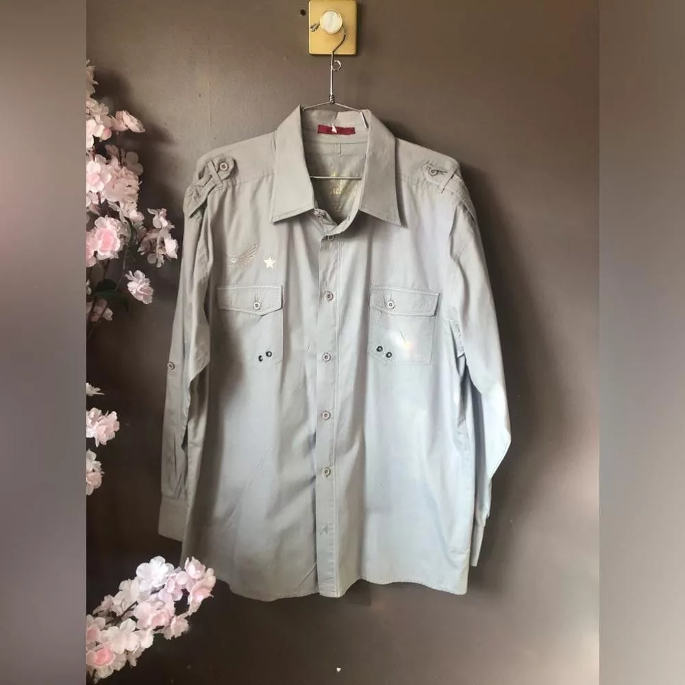 NBDN Nobrandedon Formal Shirting NBDN Nobrandedon Top shirt button down grey with naval designs Gray