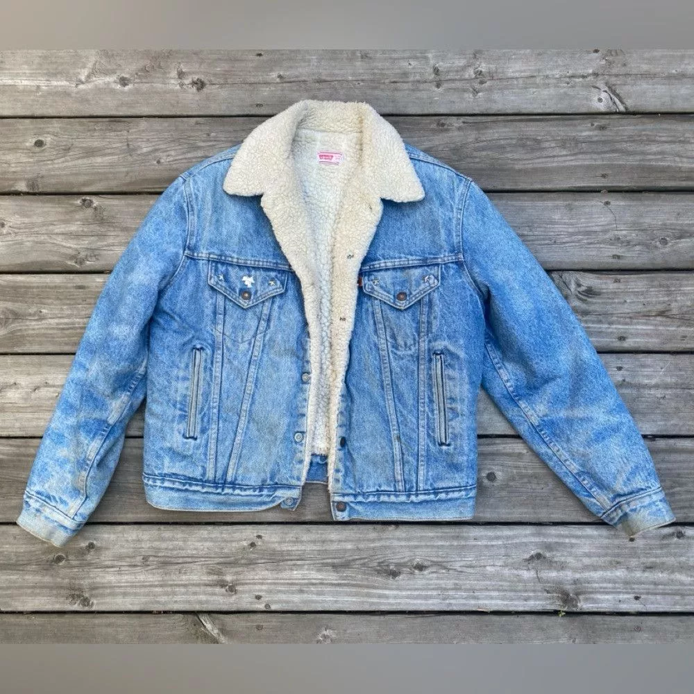 Levi's Leather Jackets Levi's Vintage 1971 Orange Tab Levis Sherpa Denim Jacket Size 44 L Multi