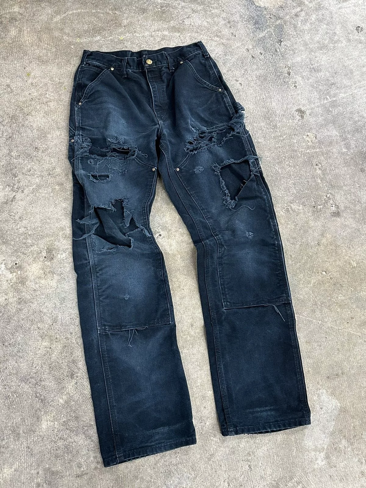 Carhartt Casual Pants Carhartt × Vintage Vintage Y2K 00s Carhartt Thrashed Distressed Double Knees Black Streetwear
