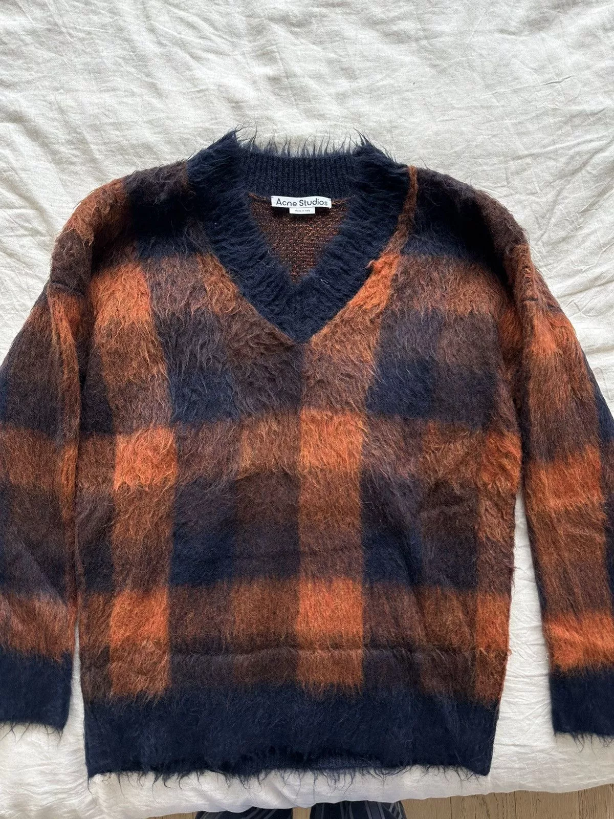 Acne Studios Sweaters Acne Studios Plaid Mohair Sweater Blue