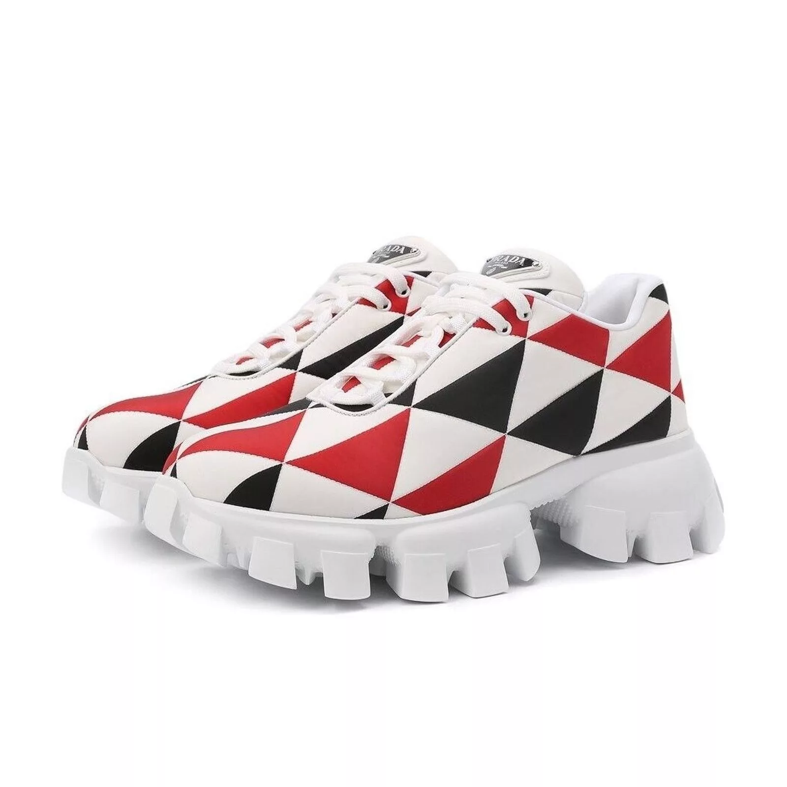 Prada Low Top Sneakers Prada 1E863M WHITE BLACK RED NYLON LOGO THUNDER CHUNKY SNEAKERS 38