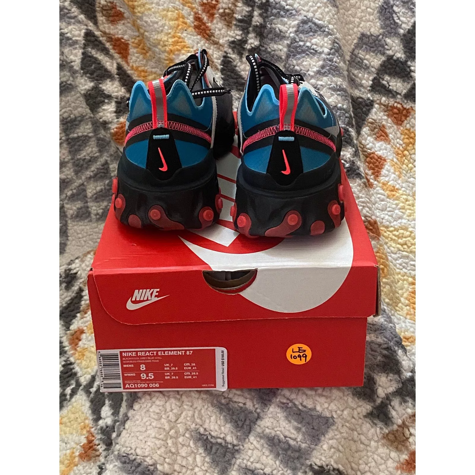 Nike Low Top Sneakers Nike React Element 87 "Solar Red" m 8 /w 9.5 Black