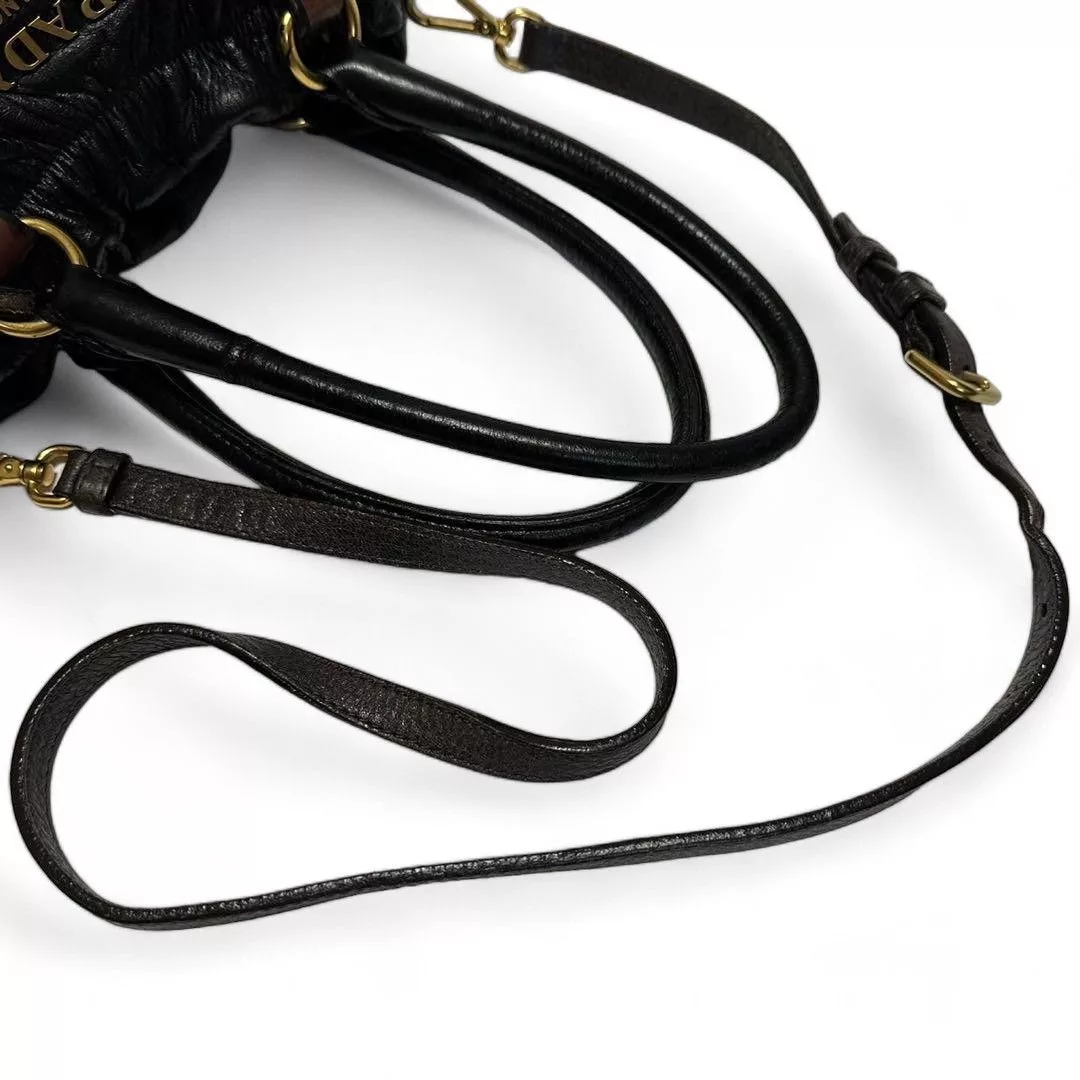 Prada Handle Bags Prada - Black Leather Brown Handbag Shoulder Bag