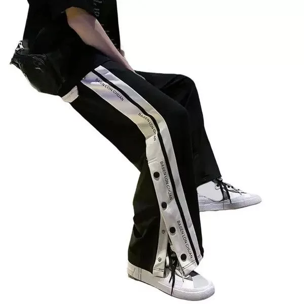 Jean Sweatpants Loose Side Split Buttons Black Avant-Garde