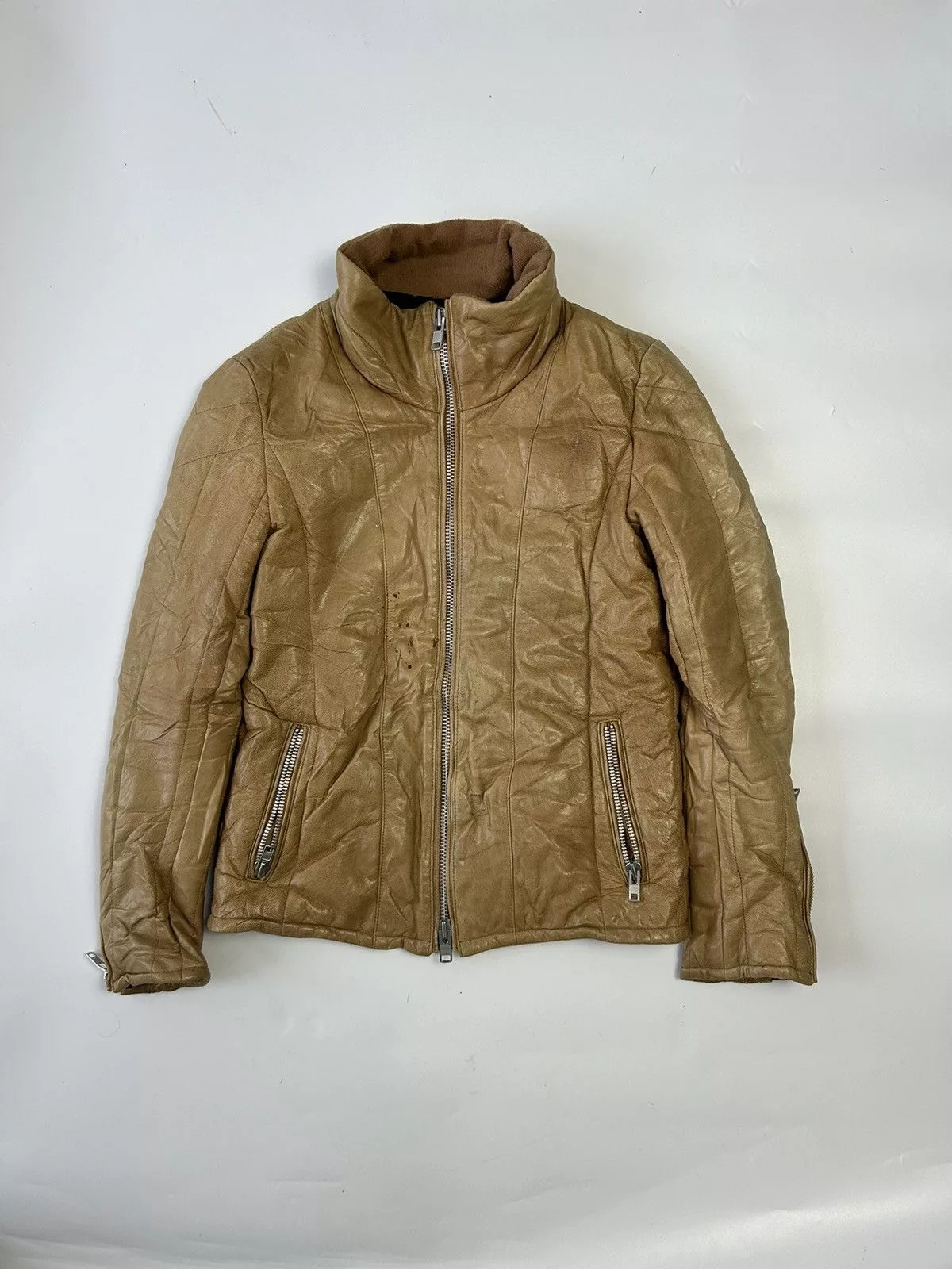 Designer Leather Jackets Designer × Japanese Brand × Murder License VINTAGE MURDER LICENSE LEATHER JACKET Beige