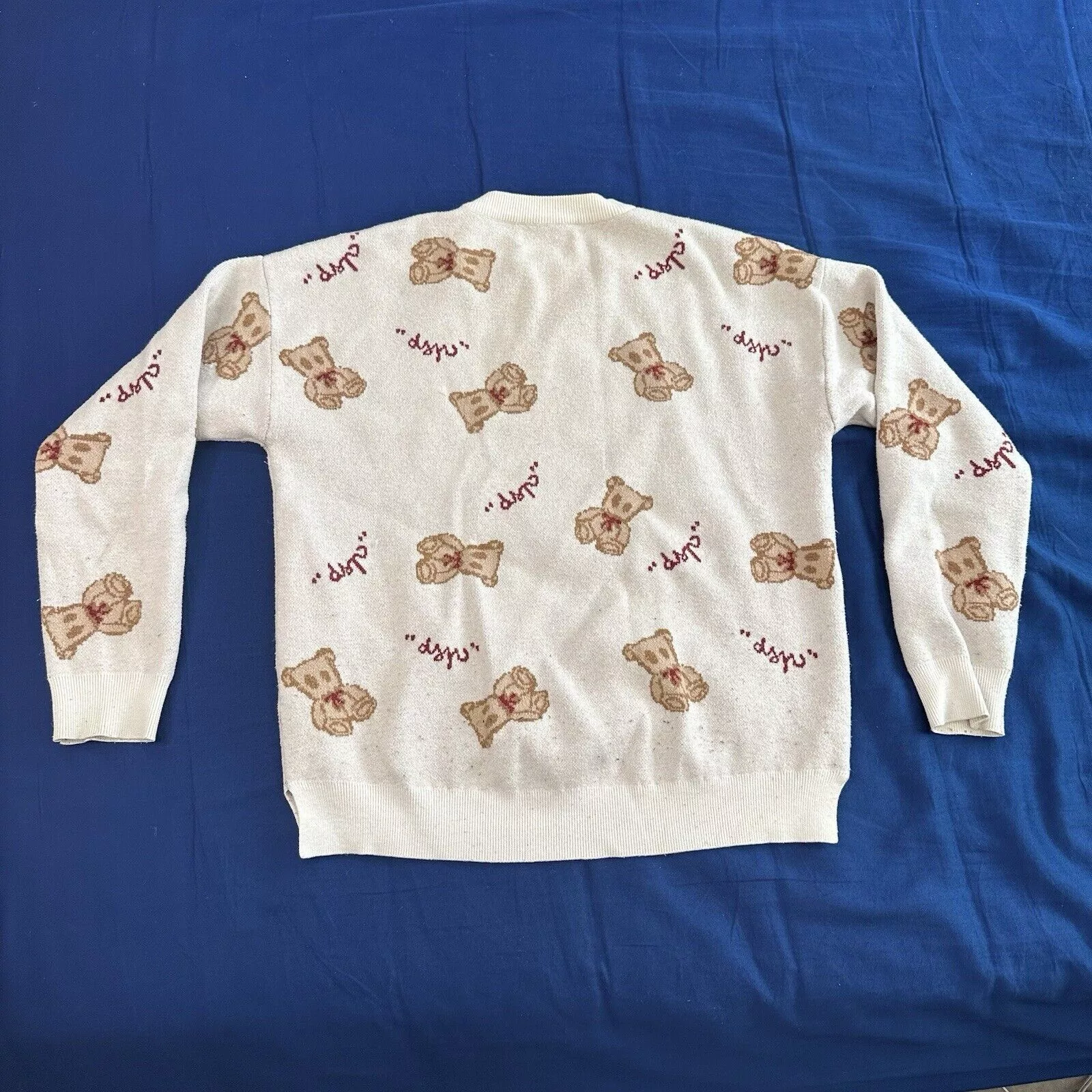 Other Sweaters Other Dangerous People Sweater S Teddy Bear Print AOP Wool Blend Beige Streetwear