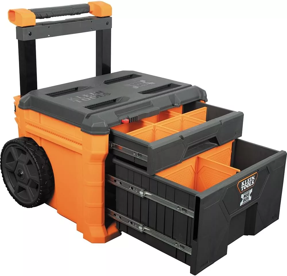 Klein Tools 54801MB MODbox Rolling Drawer Tool Box, Heavy-Duty Double Drawer Tool Organizer, Deep Stackable Set
