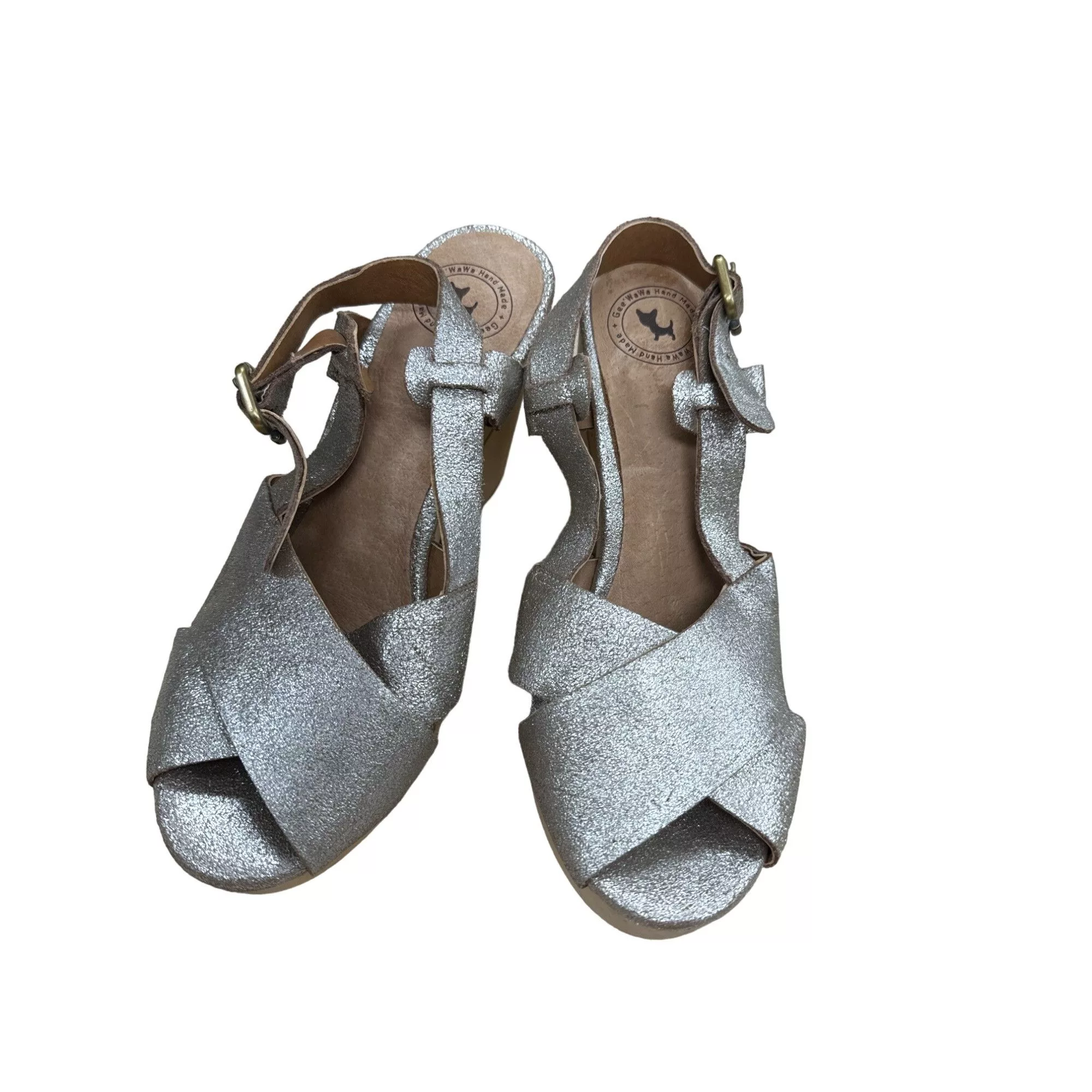 Other Heels Other Gee Wawa Anthropology women’s silver shimmering shoe heel 4"