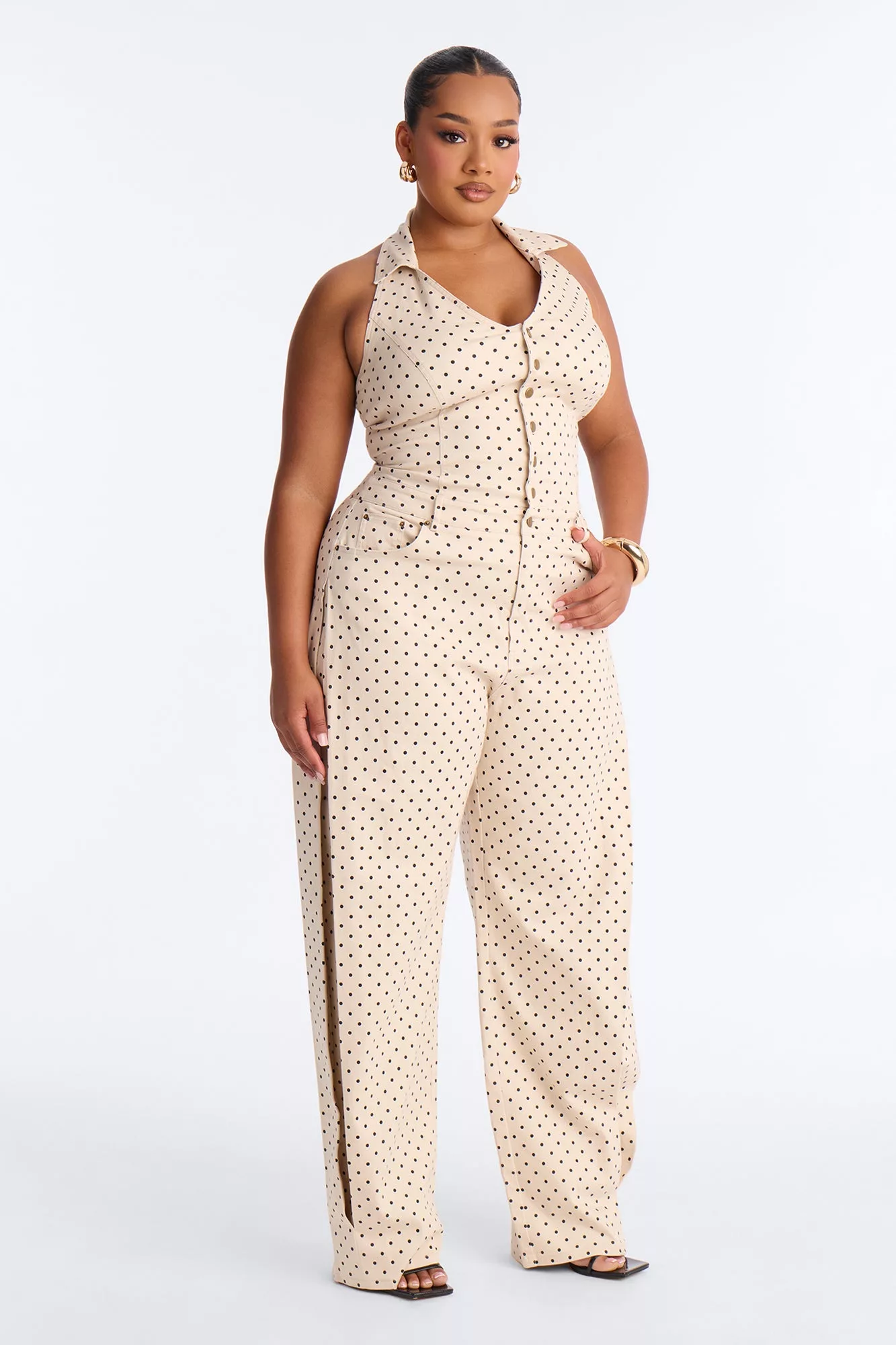 Bella Polka Dot Barrel Jumpsuit - Cream