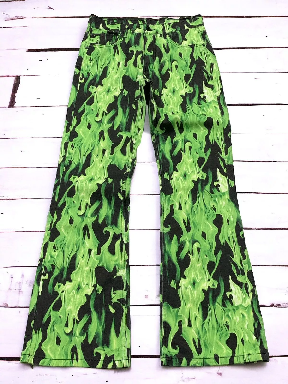 5351 POUR LES HOMMES Denim 5351 POUR LES HOMMES × Junya Watanabe BDG Green Flame Bootcut Flared Denim Pants Black
