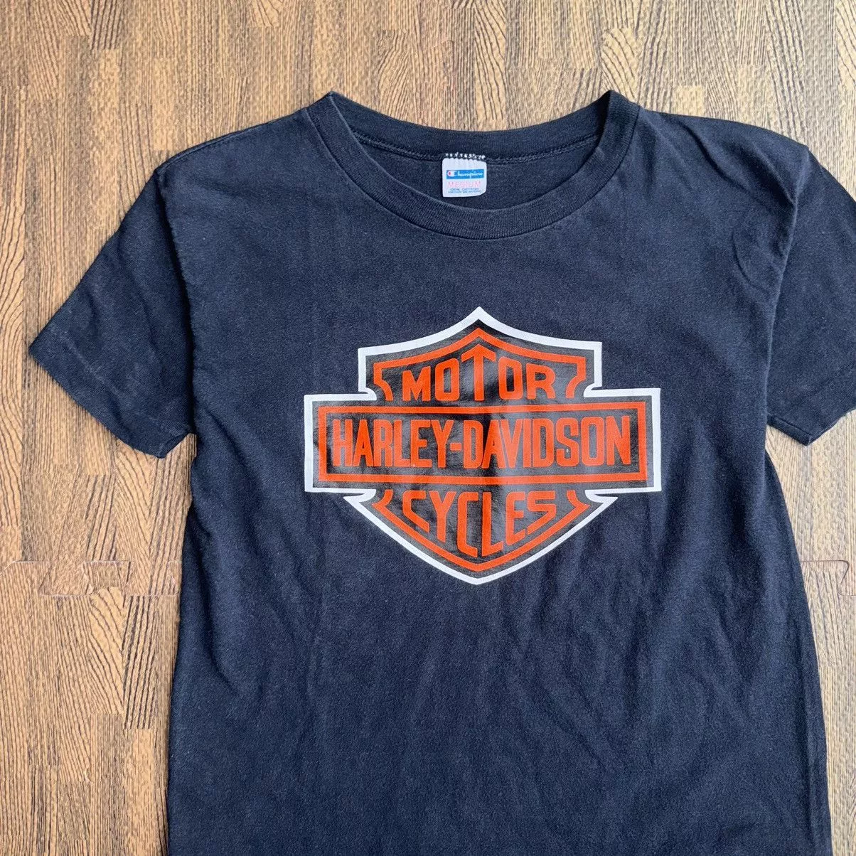 Harley Davidson Short Sleeve T Shirts Harley Davidson × Vintage 1970’s Harley Davidson tee, 3D emblem style Black Streetwear