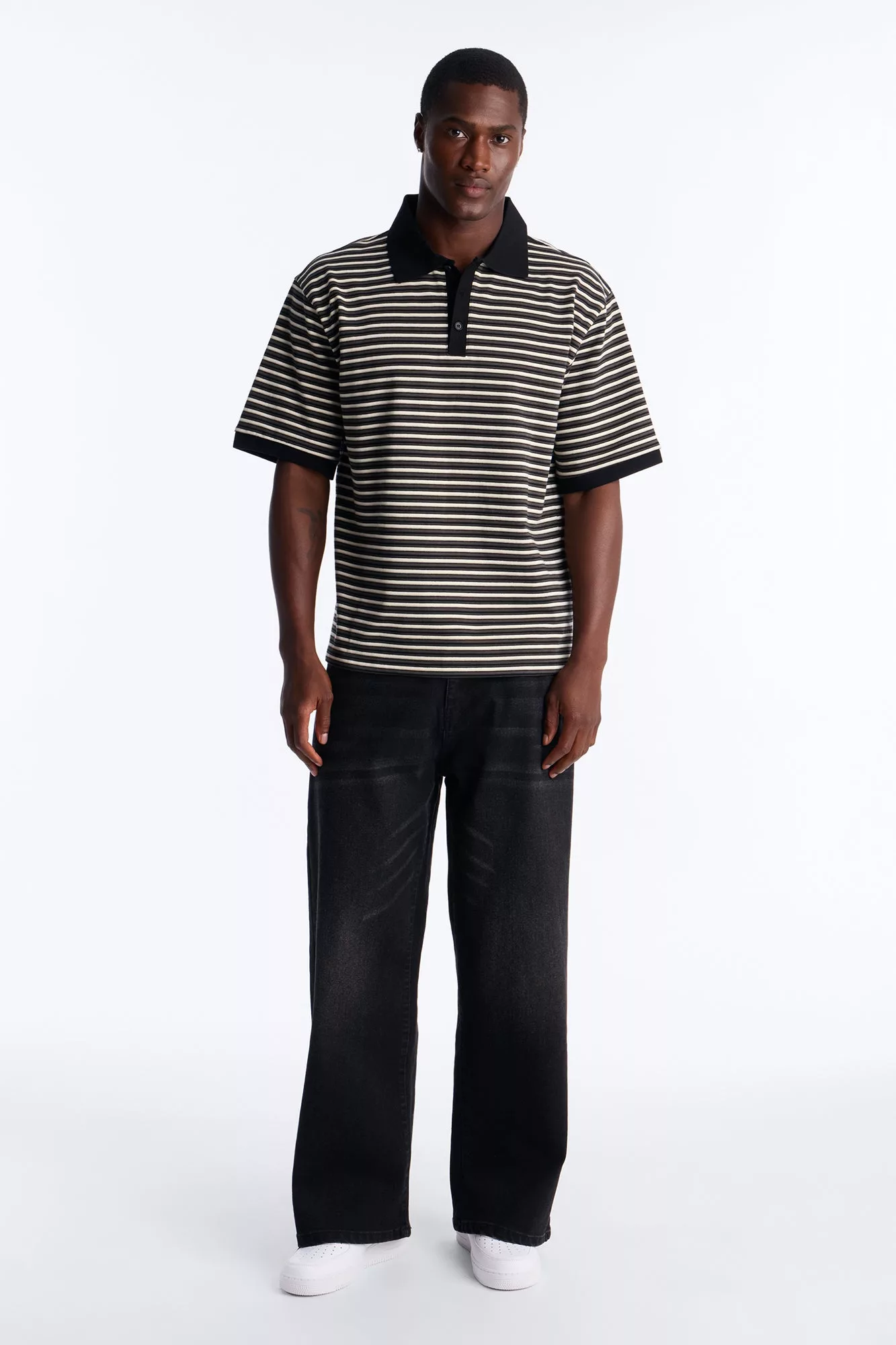 Tate Stripe Polo - Black/combo