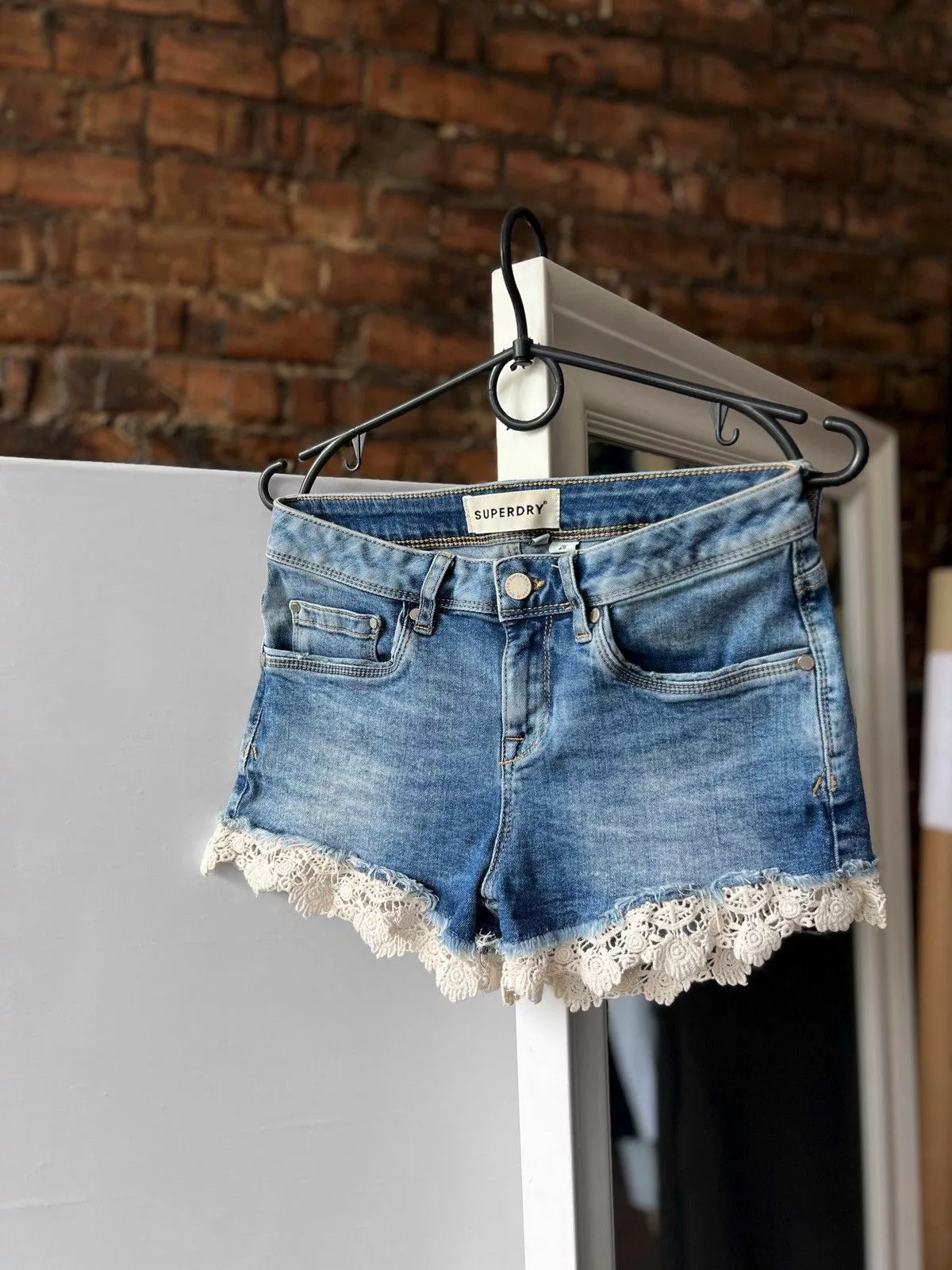 Designer Shorts Designer × Superdry SuperDry Women’s Blue Jean Denim Shorts Lace Hot Multi Streetwear