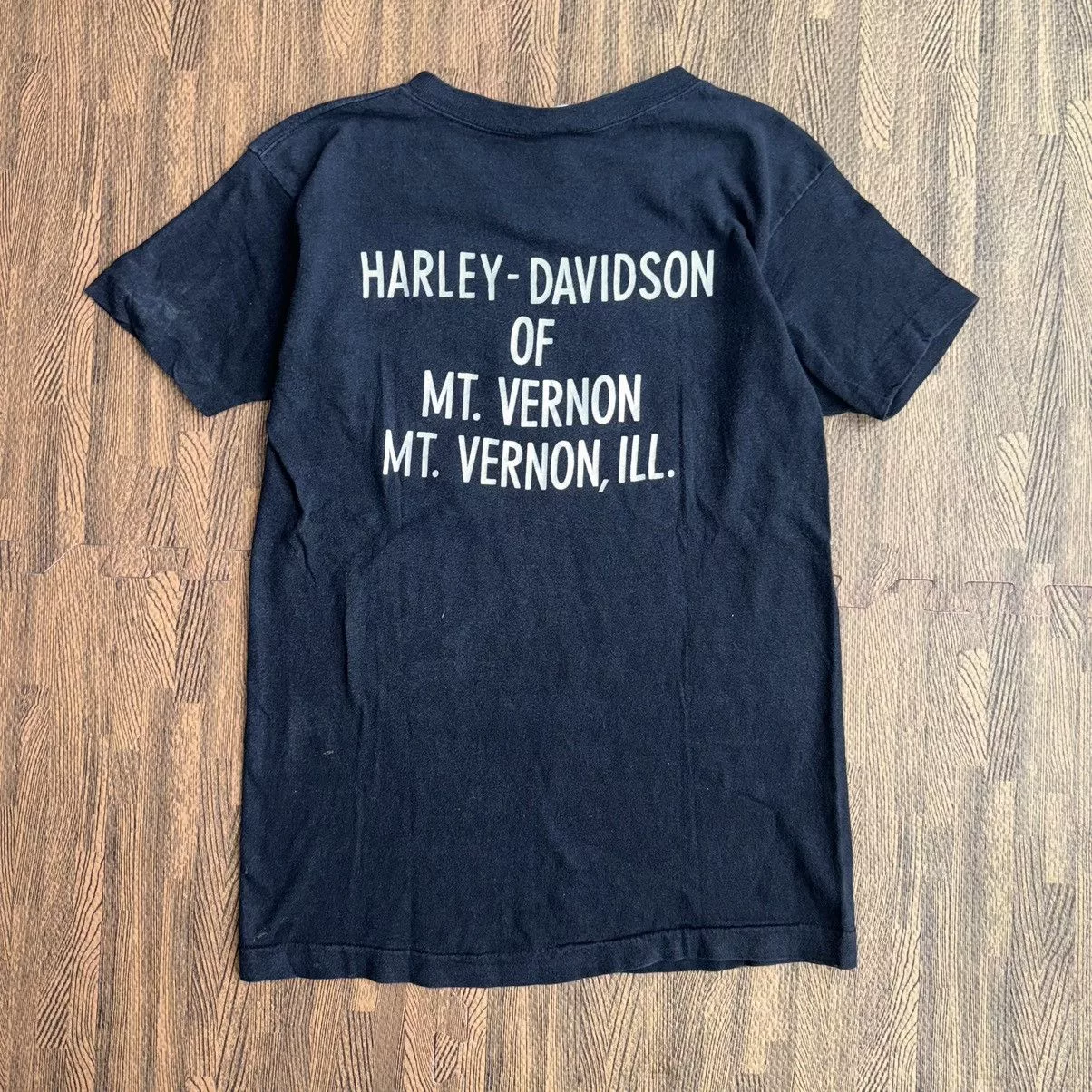Harley Davidson Short Sleeve T Shirts Harley Davidson × Vintage 1970’s Harley Davidson tee, 3D emblem style Black Streetwear