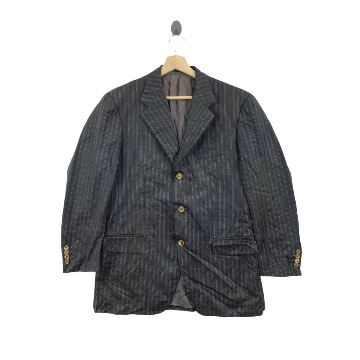Designer Blazers Designer × Loro Piana Vintage LORO PIANA Sartoria Dolmen Blazer Jacket Stripes Silver