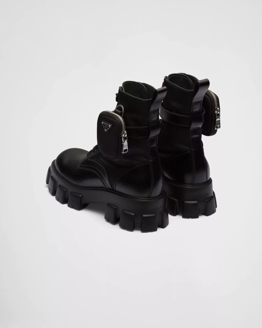 Prada Boots Prada Leather and Nylon Platform Combat Boots with Pouches Black