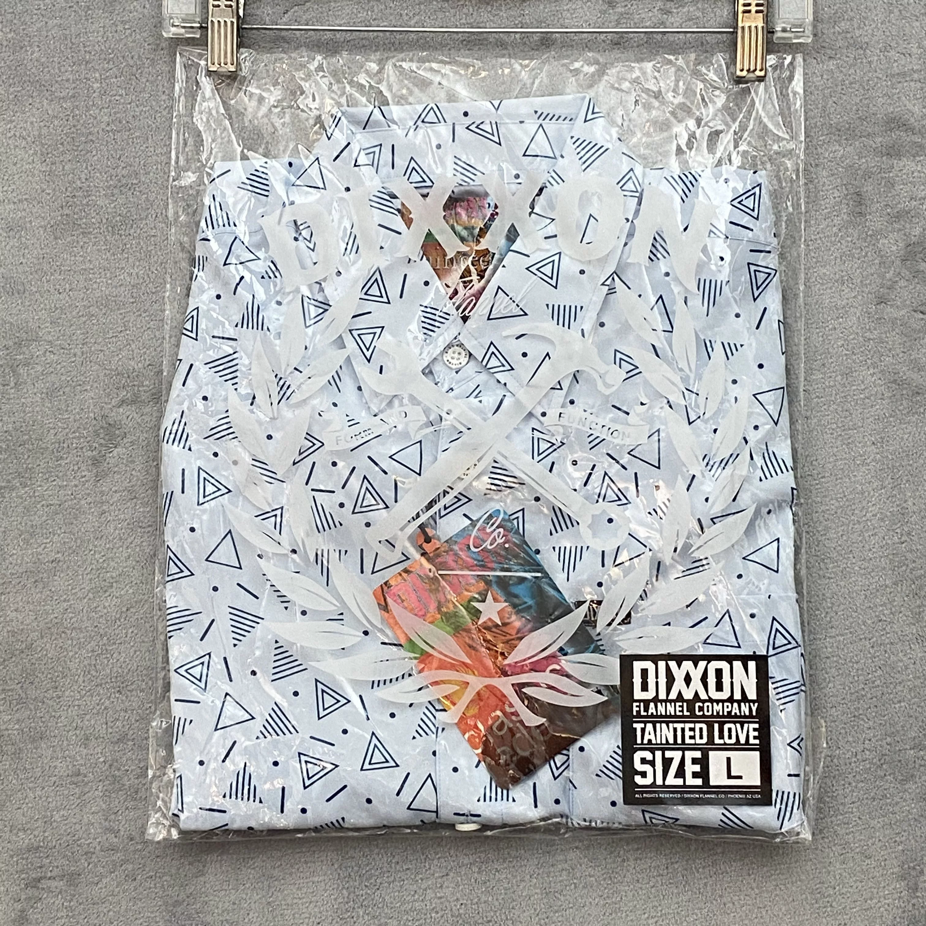 Dixxon Shirts Button Ups Dixxon Men Large TAINTED LOVE Geometric Short Sleeve Logo 90s Party Blue