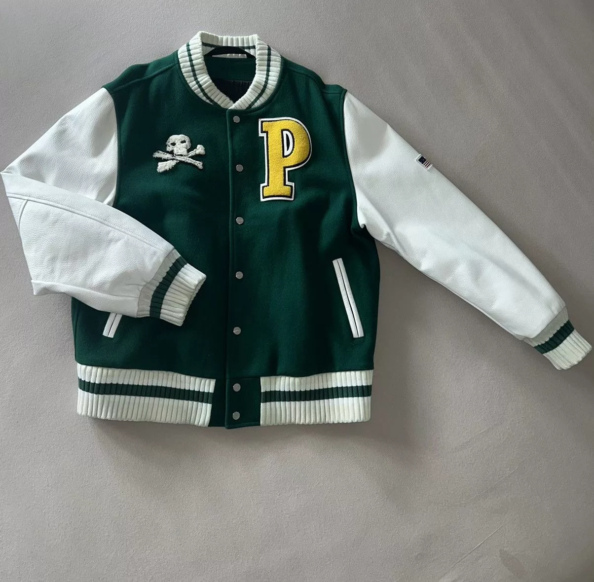 Palm Angels Leather Jackets Palm Angels Varsity Jacket Green