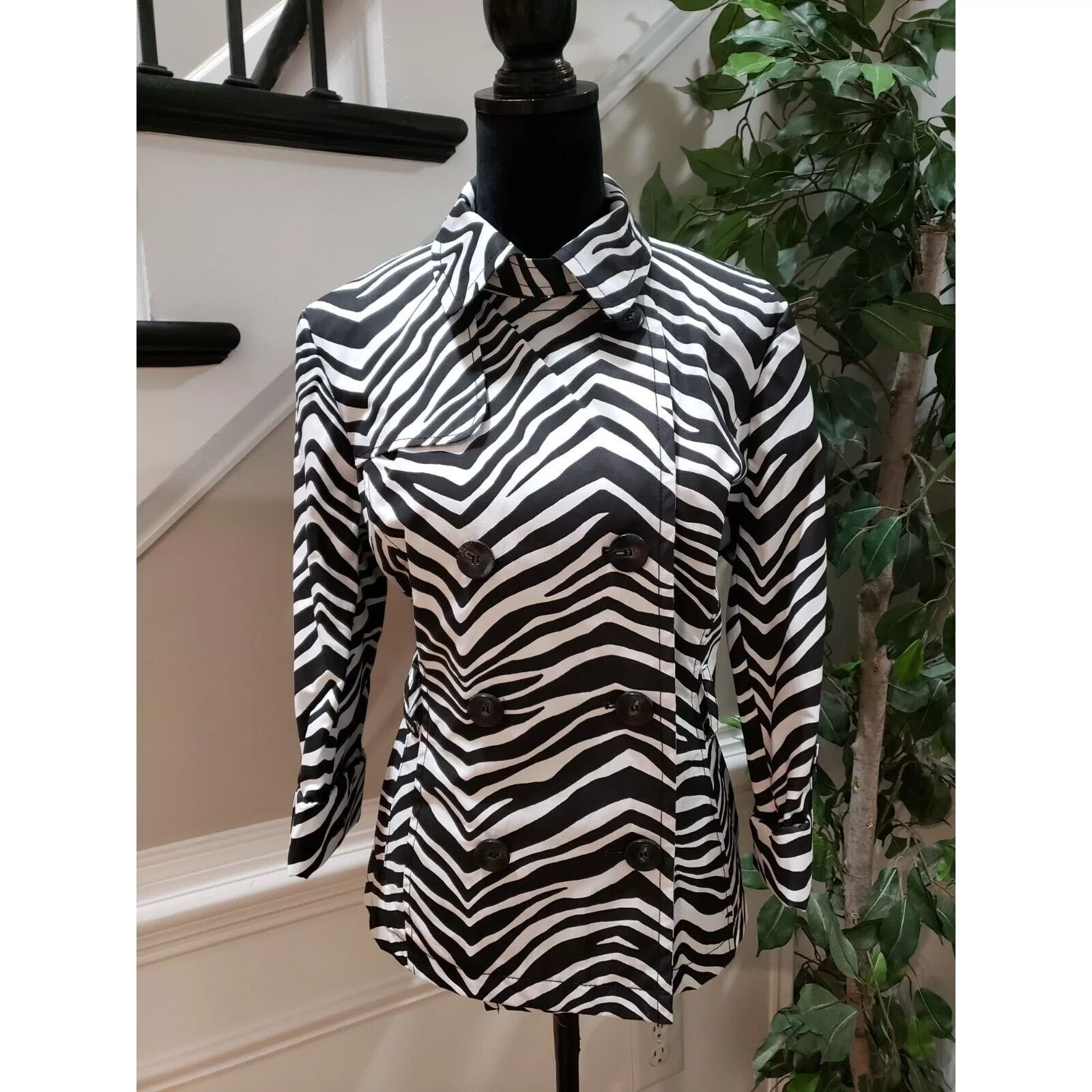Other Coats Other Grace Elements Zebra Print Double Breasted Trench Jacket M Multi
