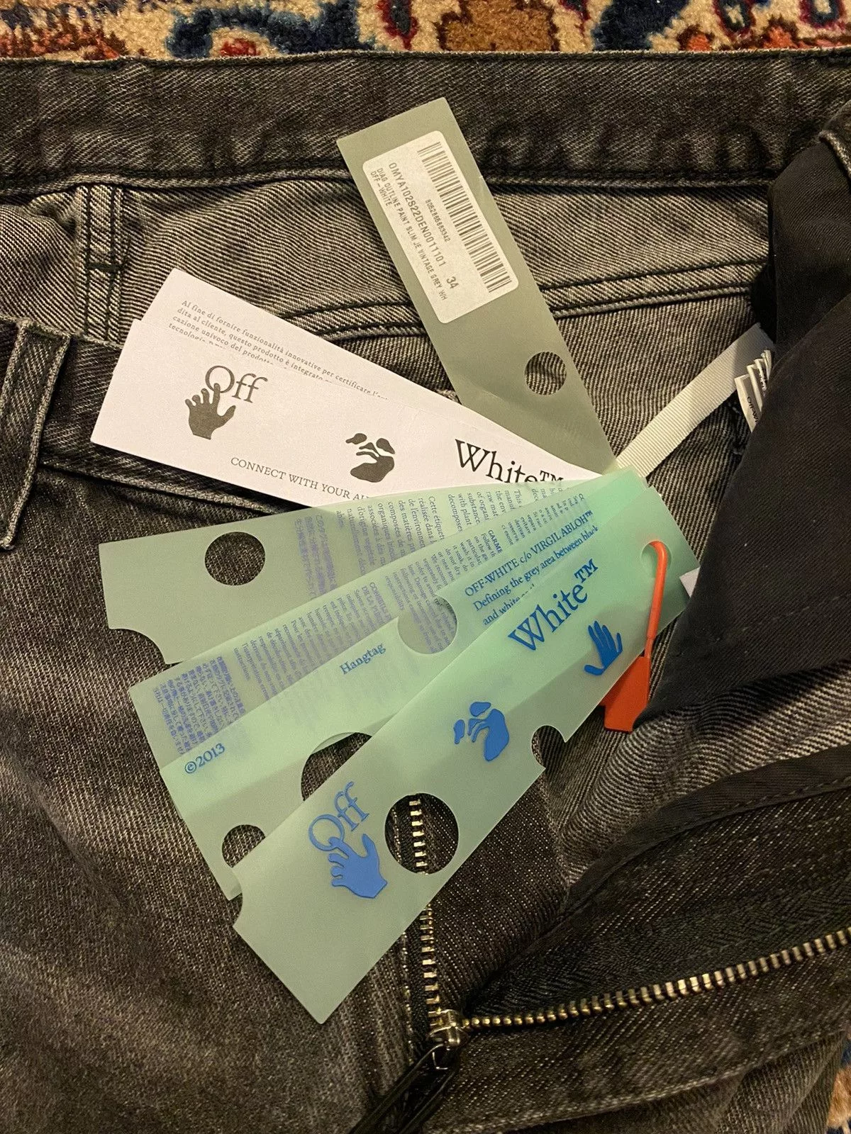 Off-White Denim Off-White × Virgil Abloh Painter Slim Diagonal Embroidered Denim Gray