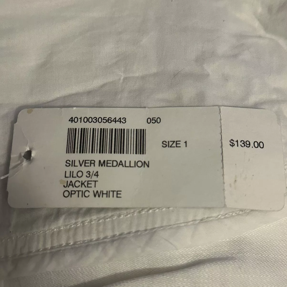 Chicos Denim Jackets Chicos Chico’s white embellished silver medallion denim jacket