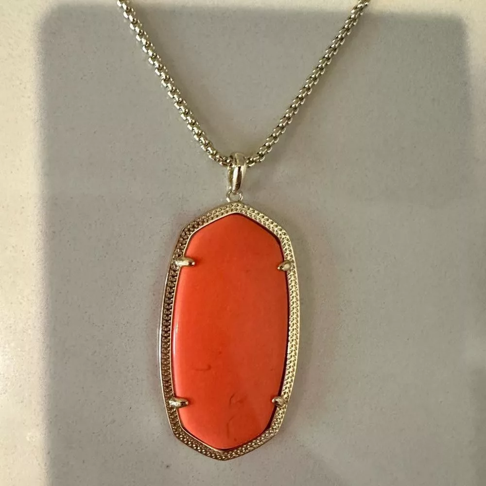 Kendra Scott Necklaces Kendra Scott Reid Coral Pendant Gold Chain Long Necklace