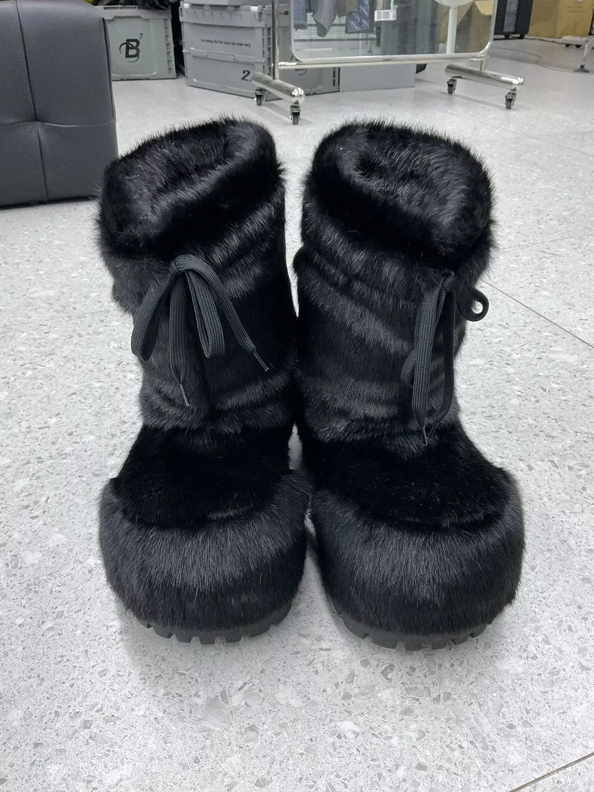 Balenciaga Boots Balenciaga mink faux fur Alaska boots Black